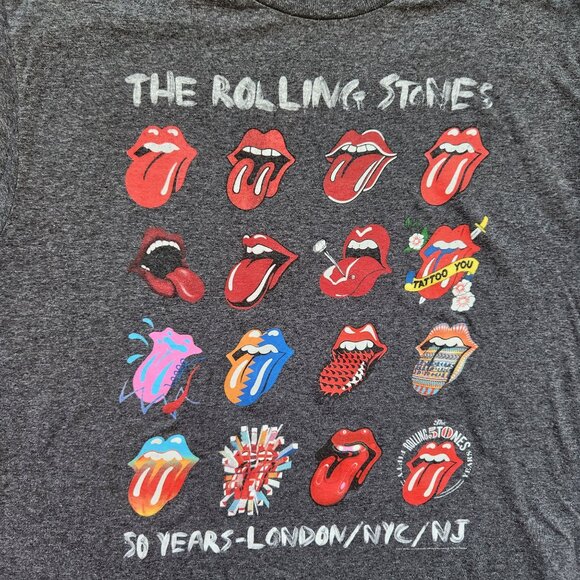 The Rolling Stones 50 Years London/NYC/NJ Graphic Band Concert Tee Shirt Grey L - Picture 5 of 7